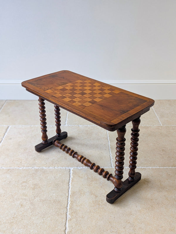 Antique Victorian Walnut Bobbin Chess / Games Table c.1880