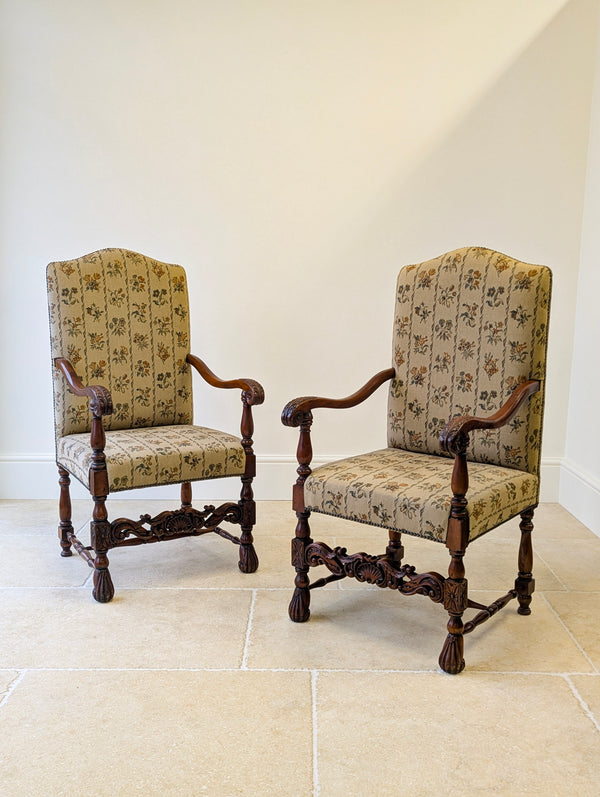 Pair of Antique Late Victorian Walnut Armchairs c.1890
