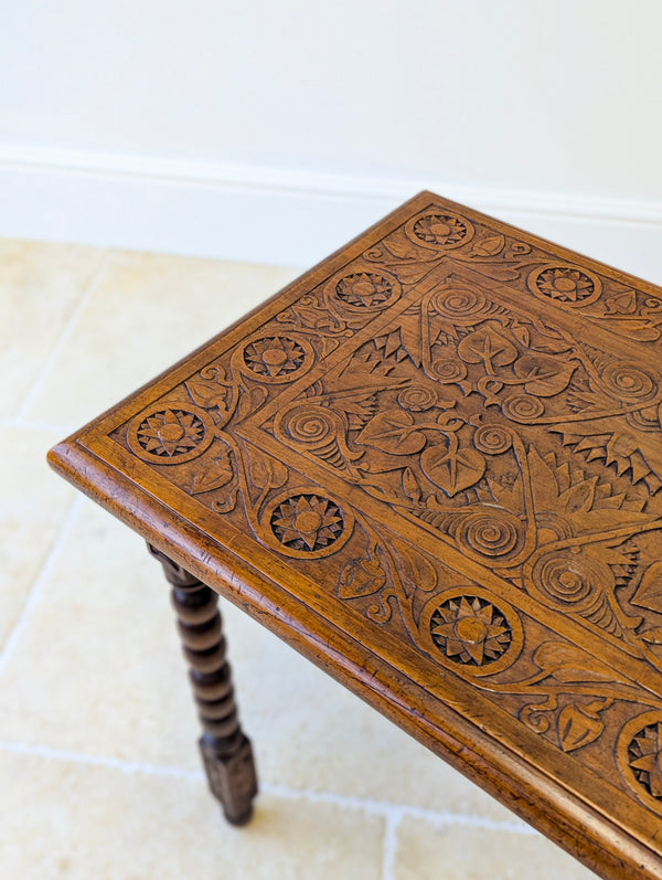 Antique Fruitwood Carved Side Table c.1900