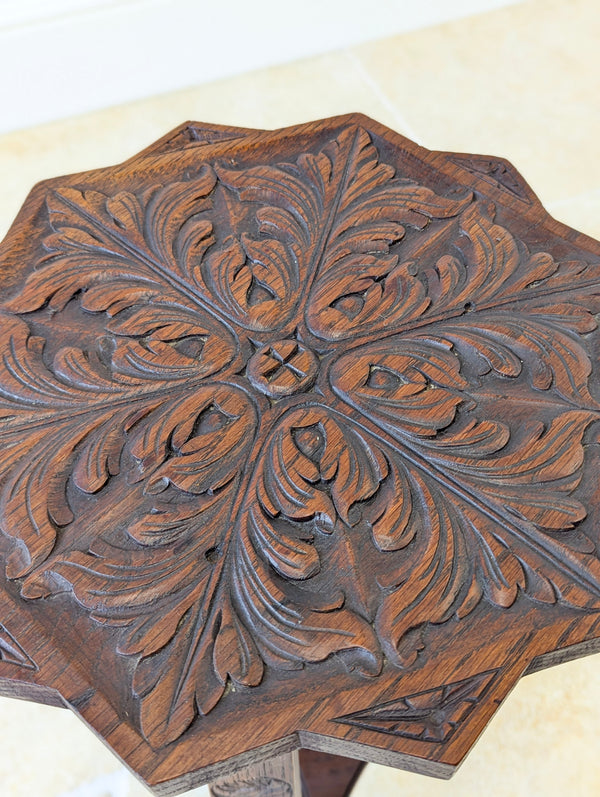 Antique Early 20th Century Carved Oak Commemorative Occasional Table c.1920