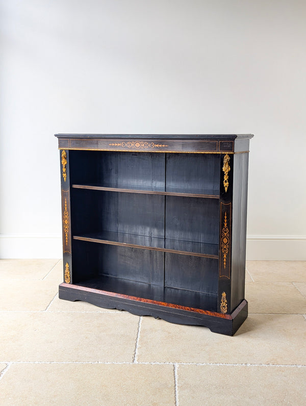 Antique Victorian Ebonised Open Bookcase c.1870