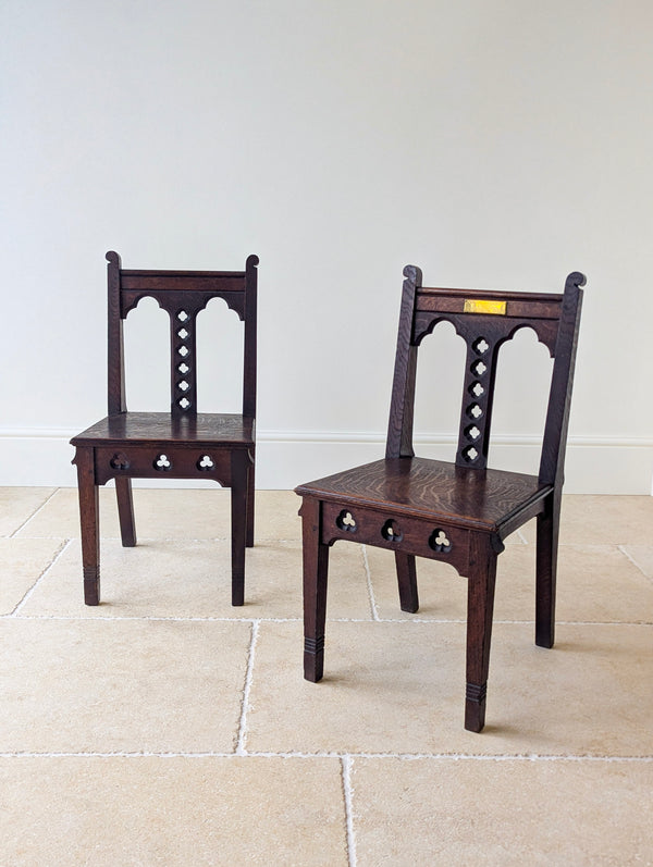 Antique Edwardian Gothic Revival Oak Church Chairs c.1911