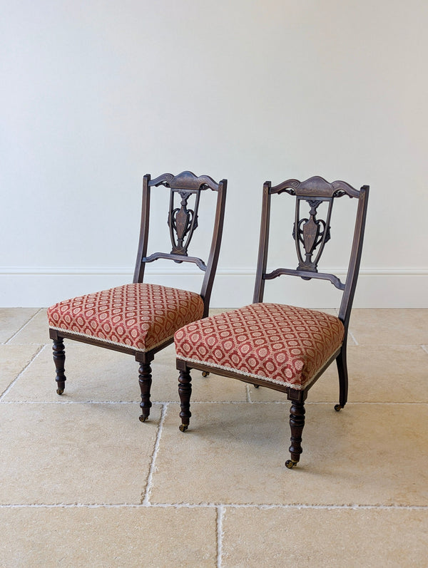 Pair of Antique Edwardian Sheraton Revival Mahogany Salon Chairs c.1905