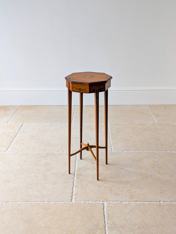 Antique Edwardian Satinwood Sheraton Revival Candle Stand c.1905