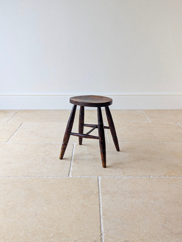 Antique Mid-Victorian English Oak Country Stool c.1860
