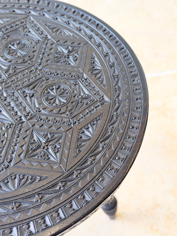 Antique Victorian Ebonised Chip-Carved Occasional Table c.1890