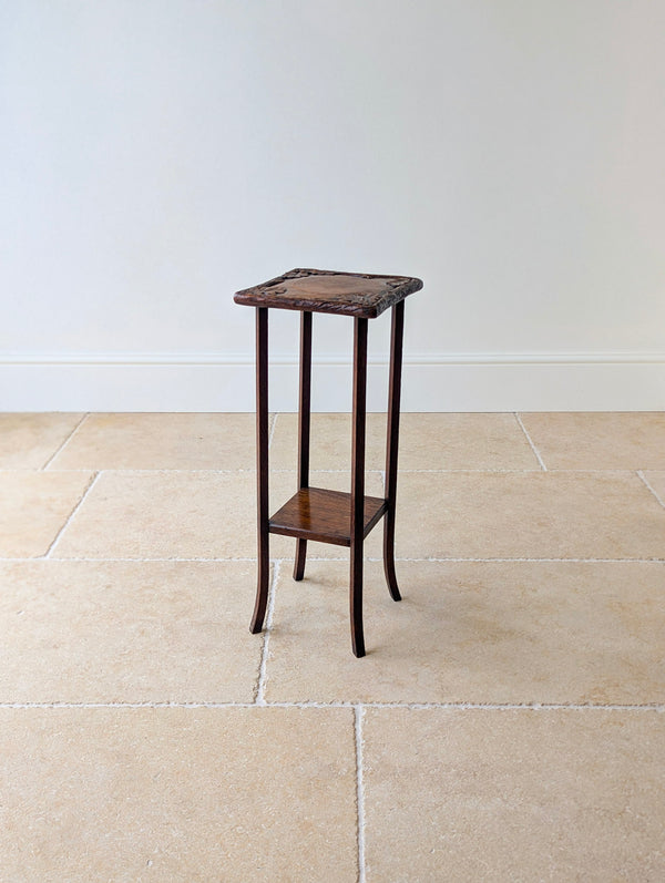 Antique Edwardian Arts & Crafts Oak Two-Tier Plant Stand c.1905