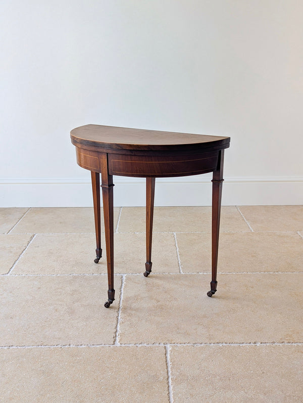 Antique Edwardian Mahogany Demilune Fold-Over Card Table c.1905