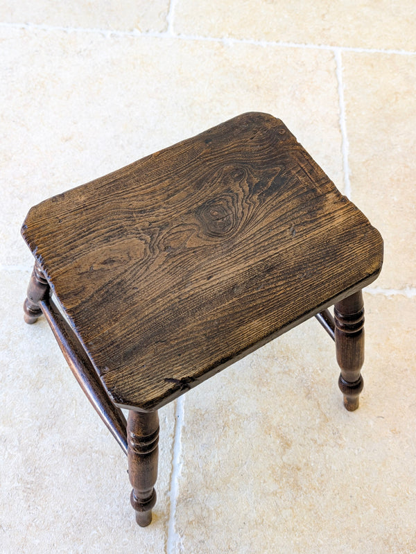 Antique Victorian Elm & Beech Country Stool c.1850