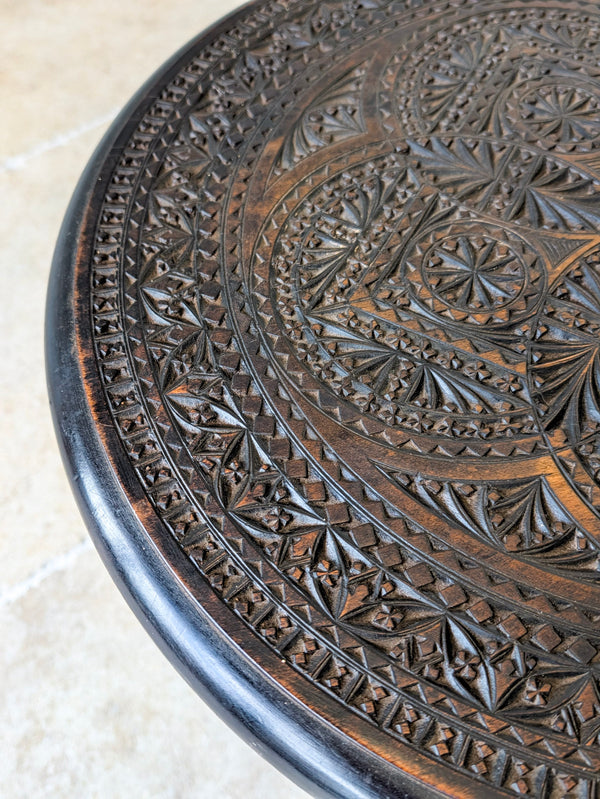 Antique Victorian Anglo-Indian Carved Ebonised Occasional Table c.1890
