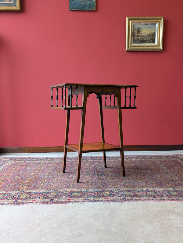 Antique Arts & Crafts Oak Side Table with Bookshelves