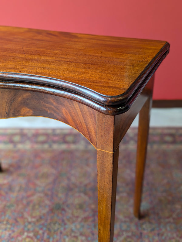 Antique Mid 19th Century Mahogany Serpentine Fold Over Tea Table