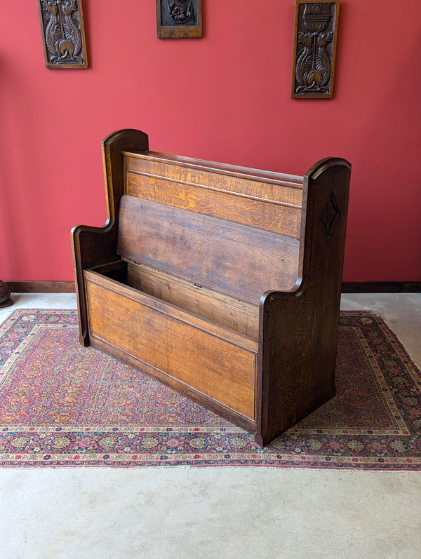 Antique Early 20th Century Oak Chapel Pew with Storage