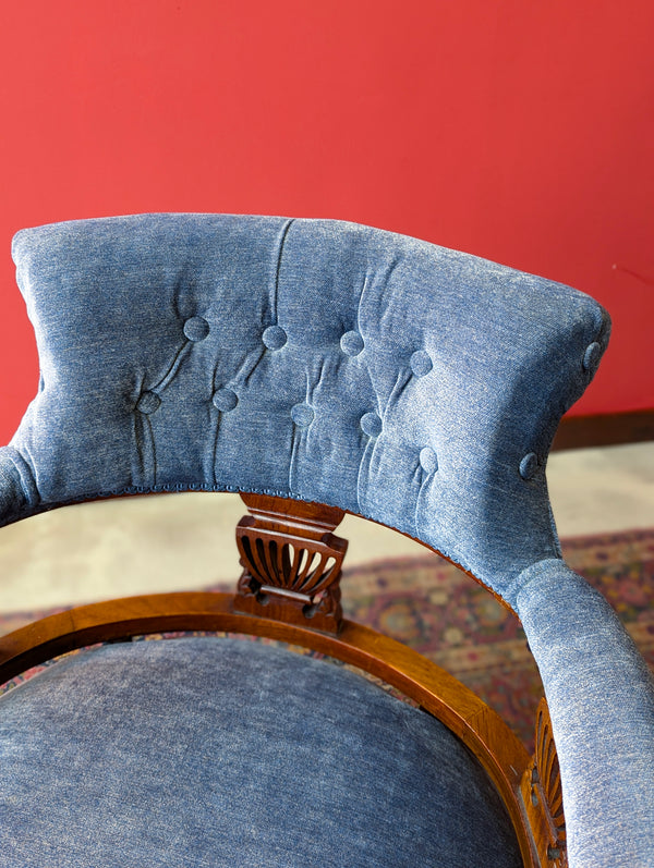 Antique Victorian Mahogany Blue Tub Chair