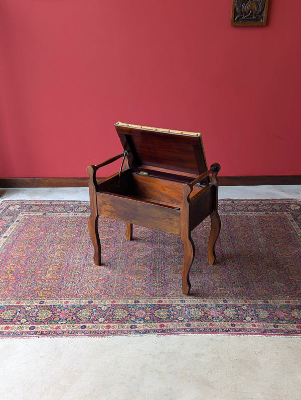 Antique Edwardian Arts & Crafts Mahogany Piano Stool with Storage