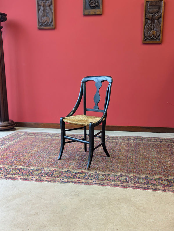 Antique Late Victorian Ebonised Rush Seat Child’s Chair