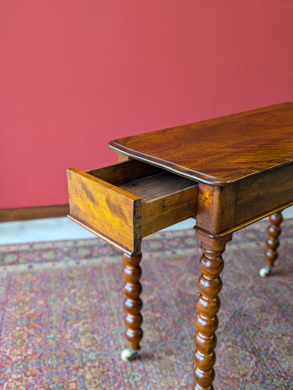 Antique 19th Century Beech Bobbin Side Table with Drawer