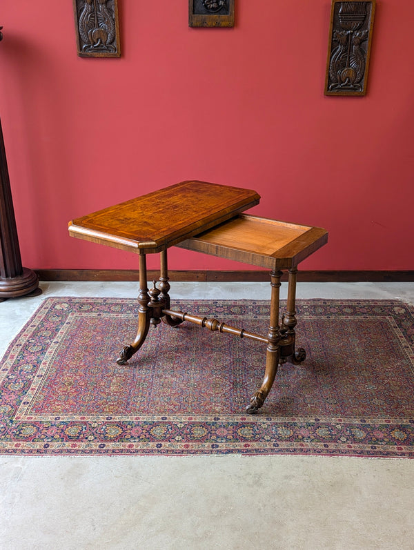 Antique Victorian Burr Walnut Fold Over Card Table