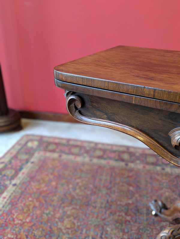 Antique Victorian Rosewood Fold Over Card Table