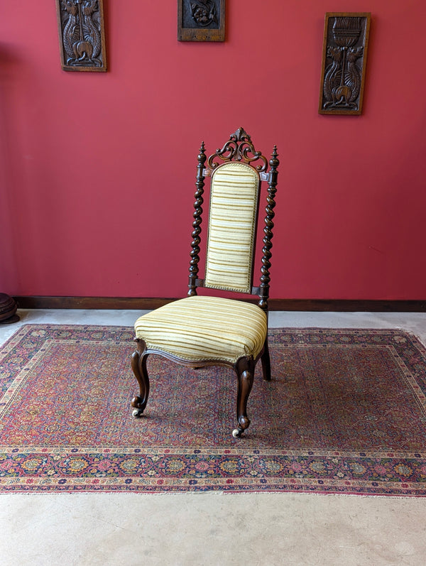 Antique 19th Century Carved Walnut Upholstered Hall Chair