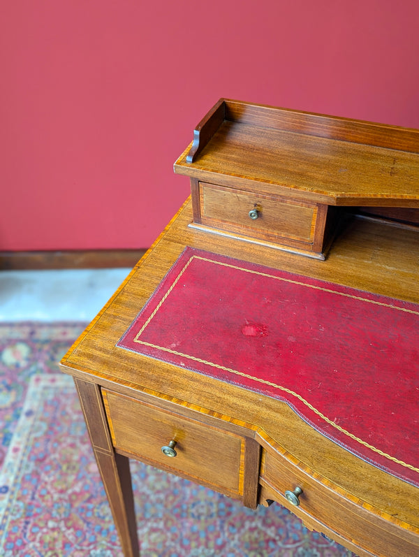 Antique Edwardian Mahogany Red Leather Writing Table Desk