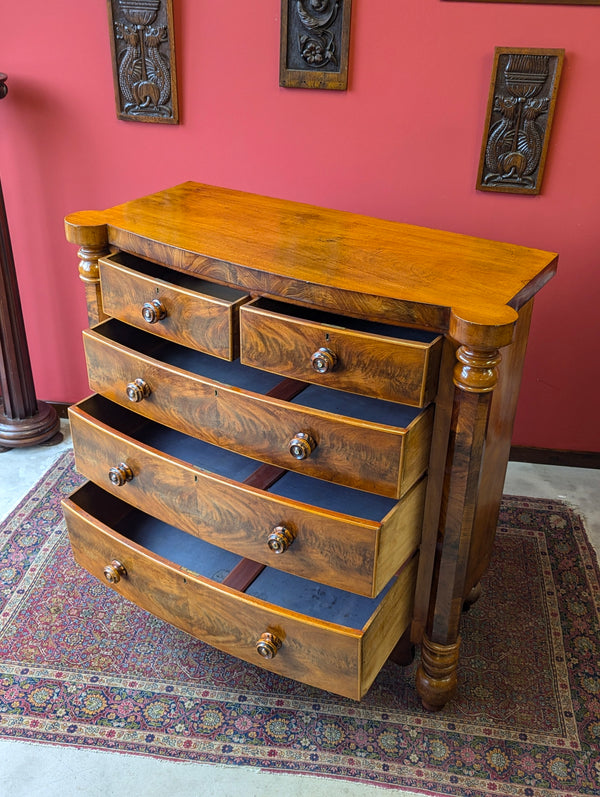 Antique Victorian Flame Mahogany Scotch Chest of Drawers