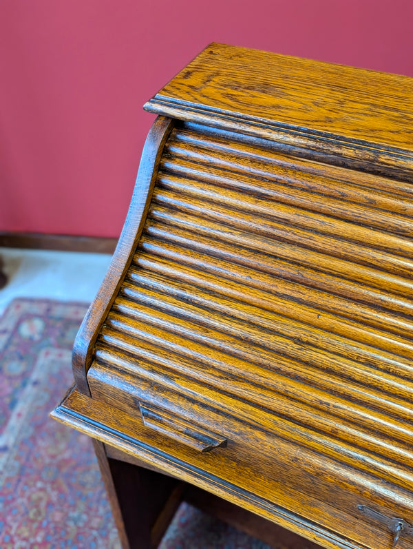 Antique Early 20th Century Golden Oak Roll Top Desk