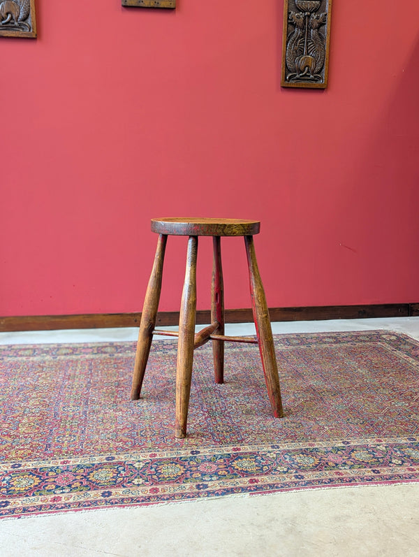 Antique Victorian Elm Dish Seat Stool