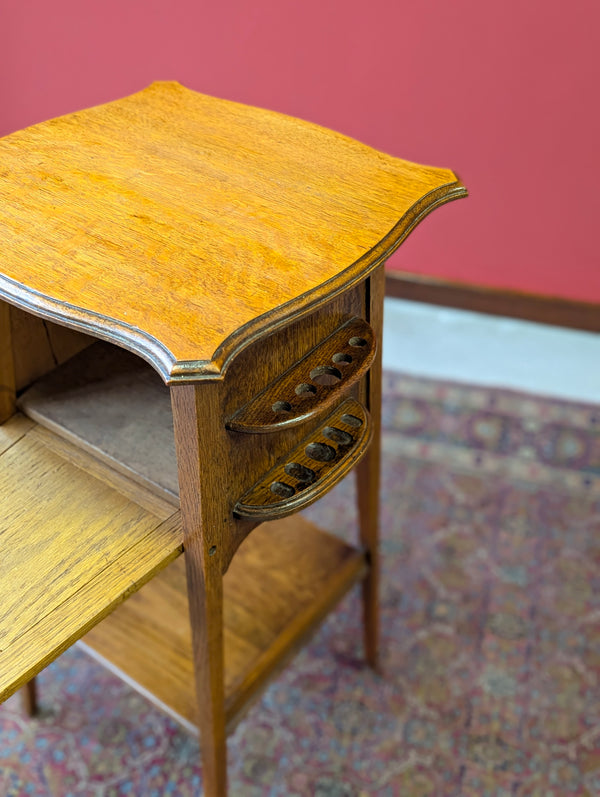 Antique Edwardian Oak Occasional Table with Pipe Rack & Cupboard