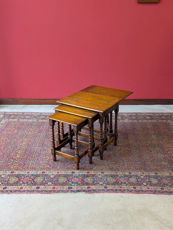 Antique Early 20th Century Oak Bobbin Nest of Tables