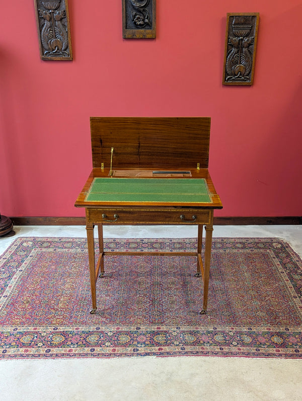 Antique Edwardian Satinwood Metamorphic Side Table / Writing Desk