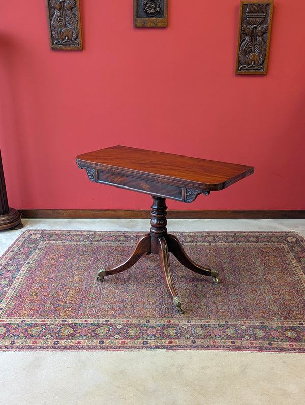 Antique 19th Century Mahogany Fold Over Pedestal Card Table