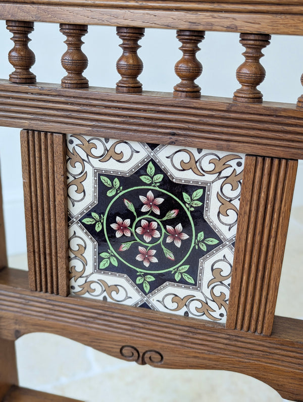 Antique Victorian Oak Side Chairs with Ceramic Tile Backs c.1890