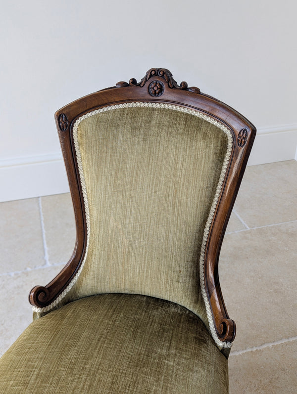 Antique Victorian Walnut Low Bedroom Chair c.1870