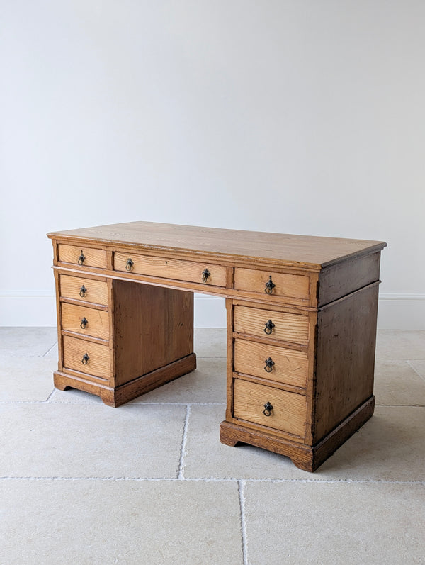 Antique Victorian Aesthetic Movement Solid Ash Pedestal Desk c.1880