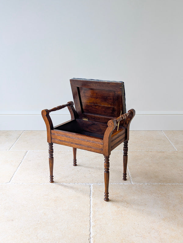 Antique Victorian Golden Oak Piano Stool with Storage c.1890
