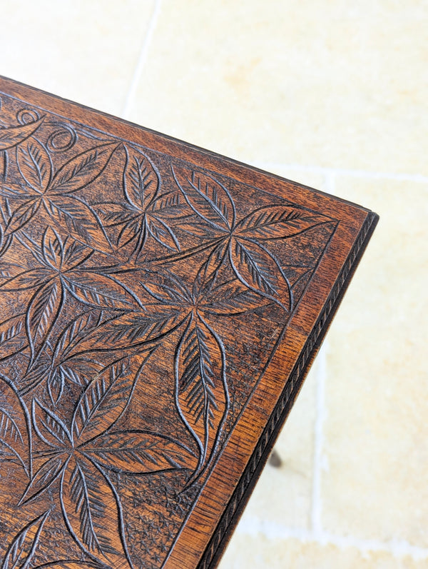 Antique Arts & Crafts Carved Oak Occasional Table c.1900