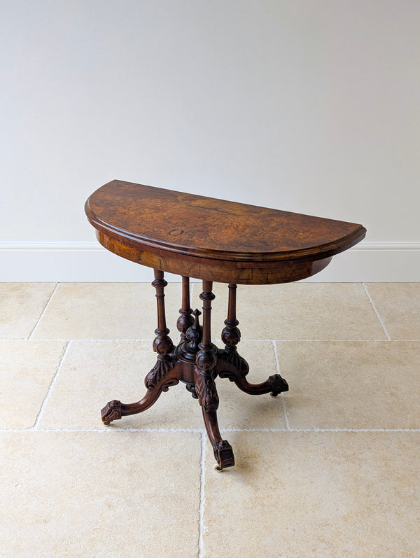 Antique Victorian Burr Walnut Card Table c.1870