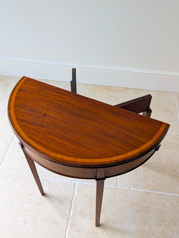 Antique George III Inlaid Mahogany Demi-Lune Fold-Over Tea Table c.1790