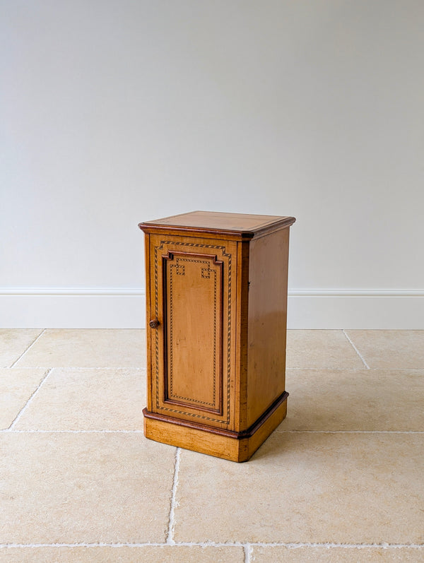 Antique Aesthetic Movement Satin Birch and Walnut Bedside Cabinet c.1890