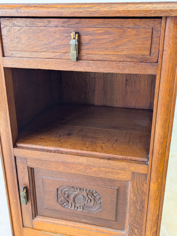 Antique French Oak Bedside Cabinet with Marble Top c.1900