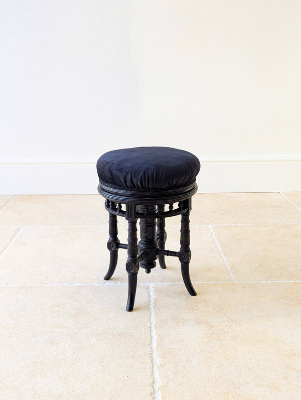 Antique Victorian Ebonised Aesthetic Movement Adjustable Piano Stool c.1880