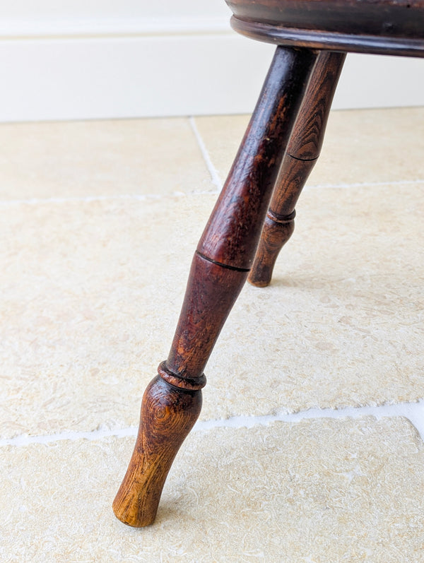 Antique Late Victorian Beech & Ash Pokerwork Stool c.1890