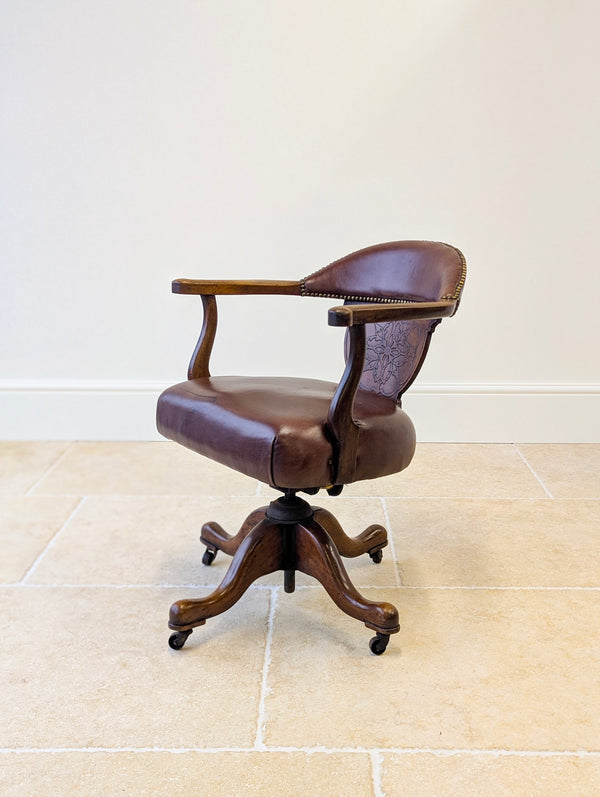 Antique Edwardian Mahogany Swivel Desk Chair c.1910