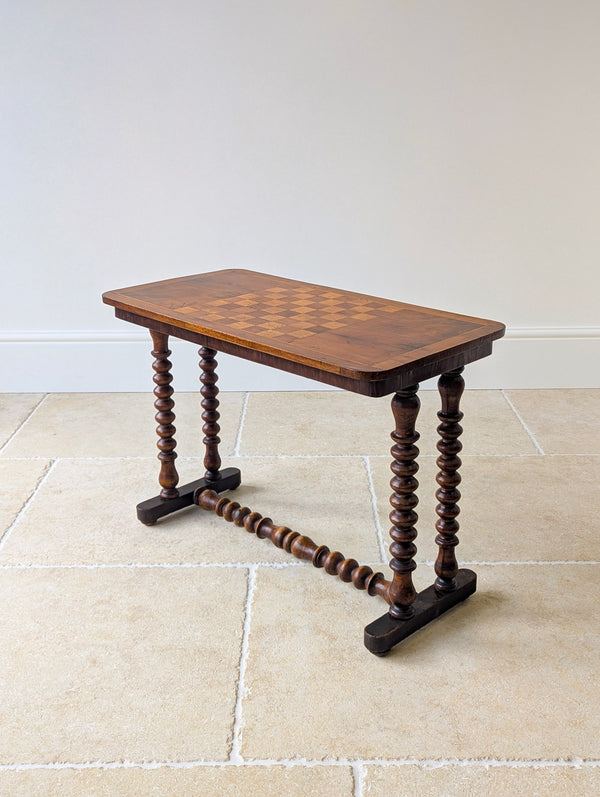 Antique Victorian Walnut Bobbin Chess / Games Table c.1880