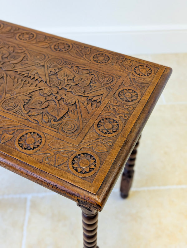 Antique Fruitwood Carved Side Table c.1900