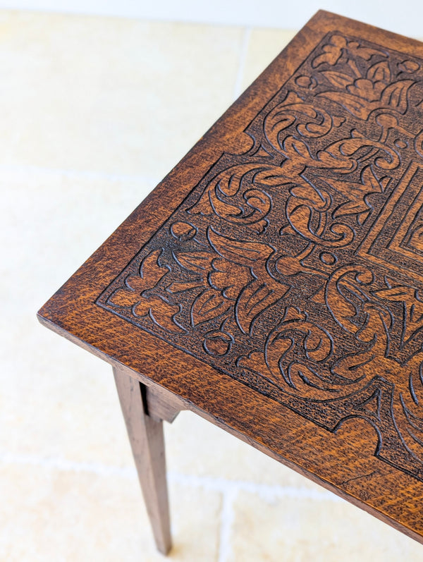 Antique Arts & Crafts Carved Oak Occasional Table c.1900