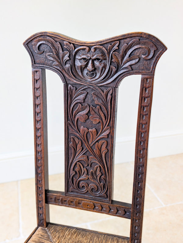 Antique Victorian Carved Oak Green Man Side Chair c.1890