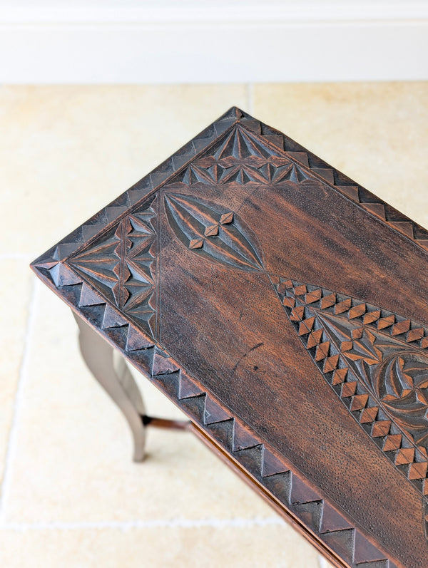 Antique Carved Oak Side Table c.1900