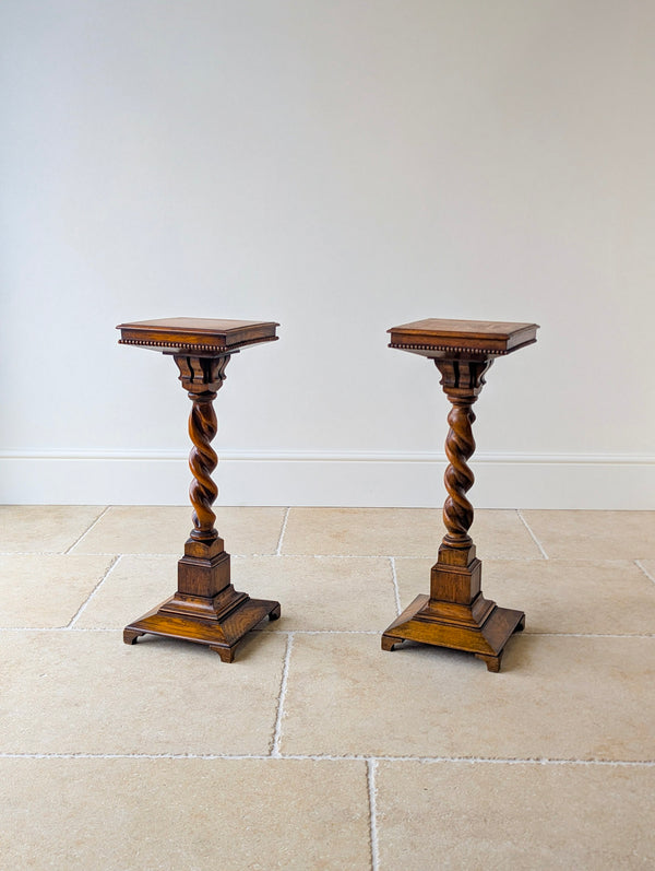 Antique Late Victorian Pair of Oak Torchères c.1890